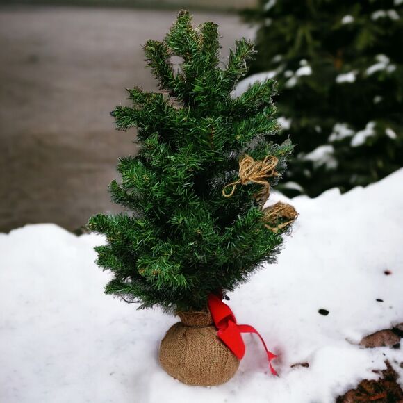 Rustic Tabletop Christmas Tree 20”-24” Vintage Burlap Base Holiday Décor Country - Picture 2 of 9